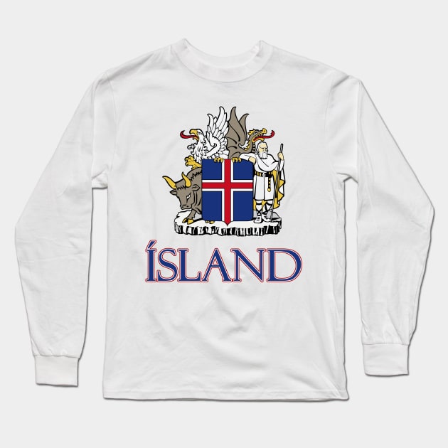 Iceland (in Icelandic) - National Coat of Arms Design Long Sleeve T-Shirt by Naves